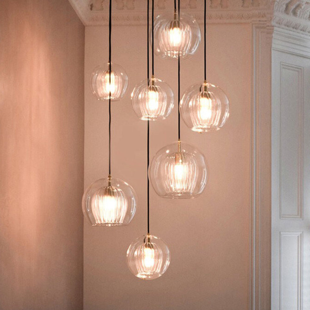 Double Glass Globe Ceiling Pendant with Ribbed Inner Shade - Arrielight