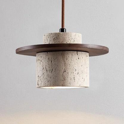 Modern Pendant Lamp with Stone and Wood
