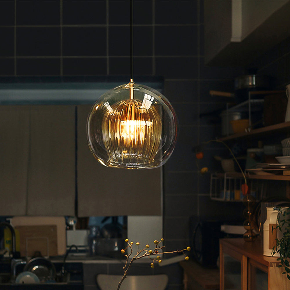 Double Glass Globe Ceiling Pendant with Ribbed Inner Shade - Arrielight