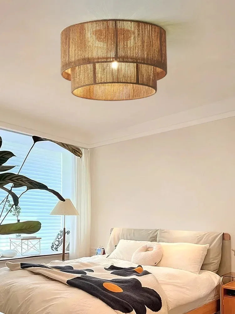 Boho Ceiling Light with Natural Rope