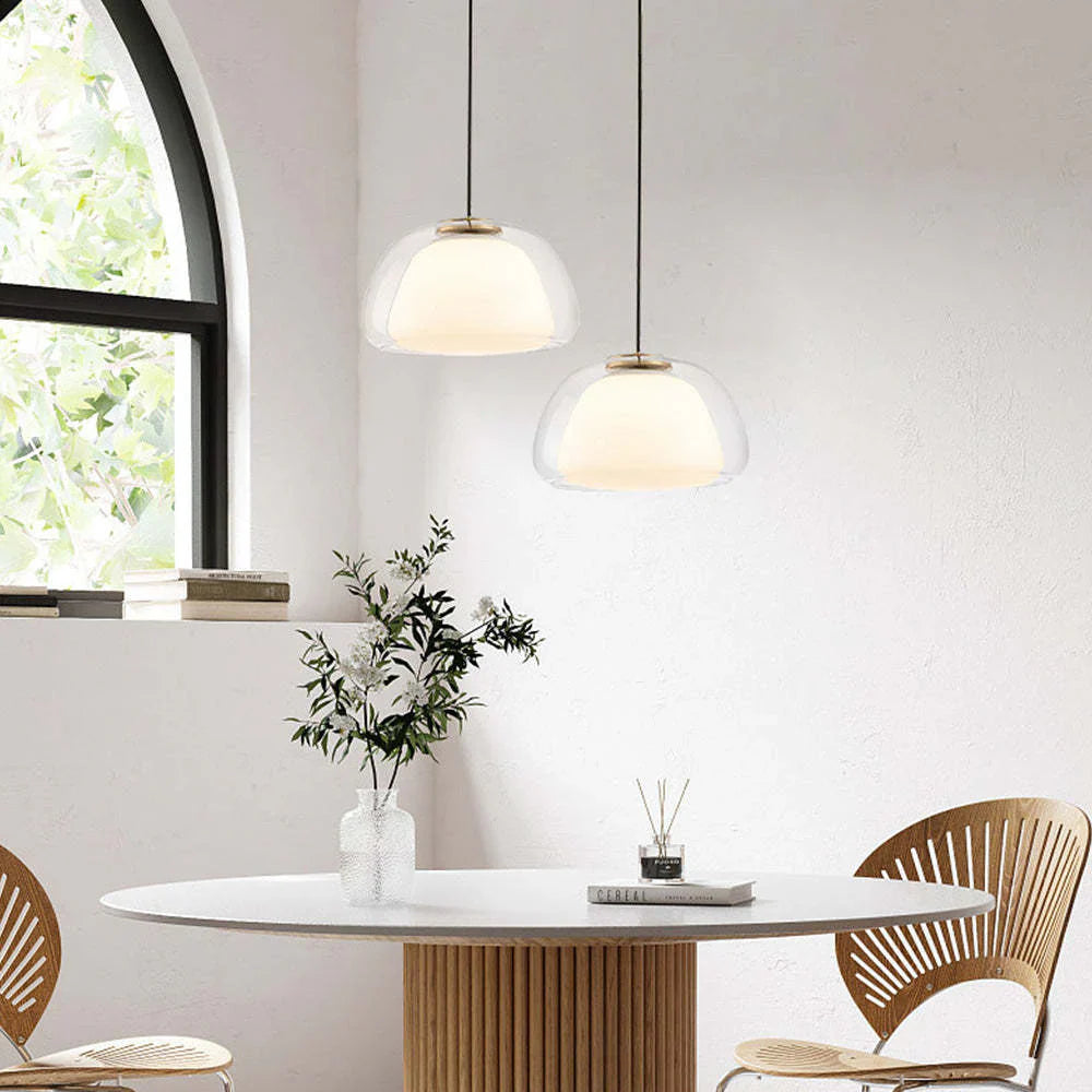 Modern LED Pendant Light with Double Glass Shade