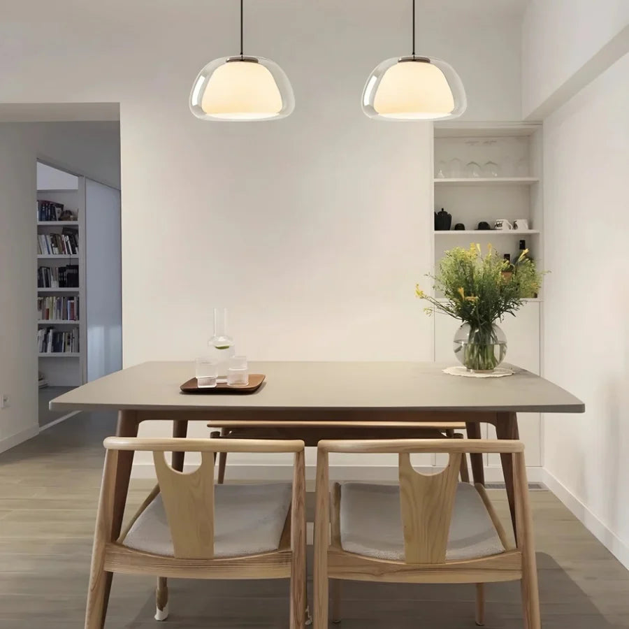Modern LED Pendant Light with Double Glass Shade
