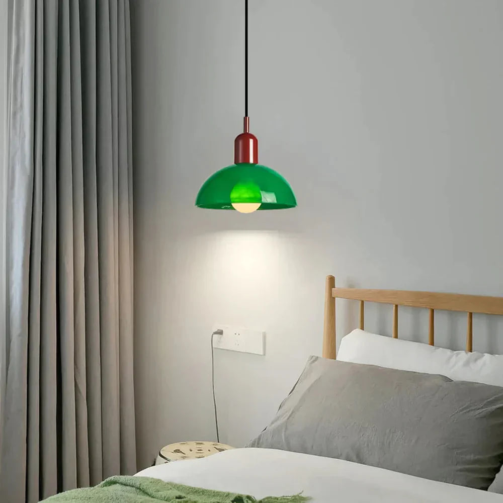 Colourful Retro Pendant Light with Semi-Dome Glass Shade