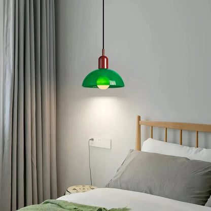 Colourful Retro Pendant Light with Semi-Dome Glass Shade