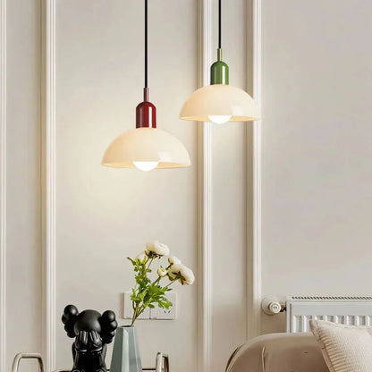 Colourful Retro Pendant Light with Semi-Dome Glass Shade