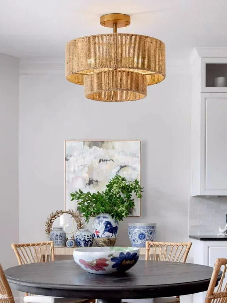 Boho Ceiling Light with Natural Rope