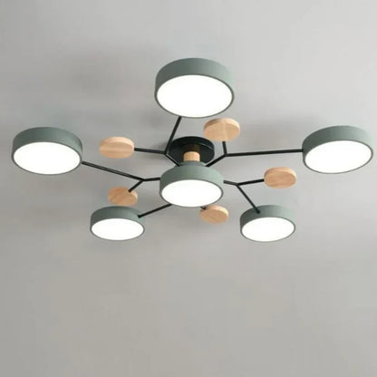 Multi-Arm LED Ceiling Light – Minimalist Design with Wood Accents