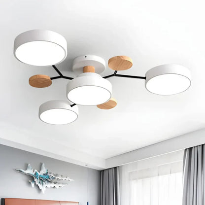 Multi-Arm LED Ceiling Light – Minimalist Design with Wood Accents
