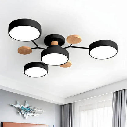 Multi-Arm LED Ceiling Light – Minimalist Design with Wood Accents