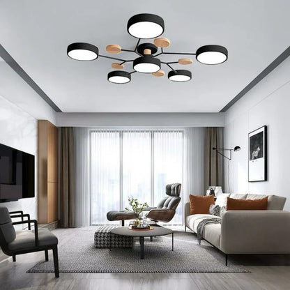 Multi-Arm LED Ceiling Light – Minimalist Design with Wood Accents