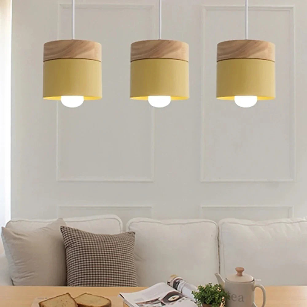 Scandinavian Pendant Light – Metal Shade with Wooden Accent, Minimalist Ceiling Lamp