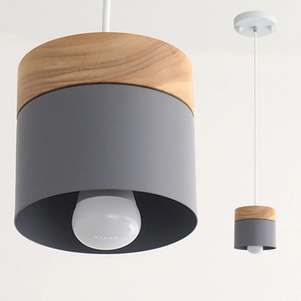 Scandinavian Pendant Light – Metal Shade with Wooden Accent, Minimalist Ceiling Lamp