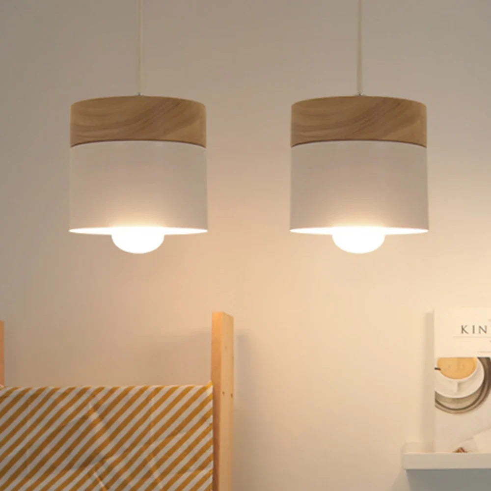 Scandinavian Pendant Light – Metal Shade with Wooden Accent, Minimalist Ceiling Lamp