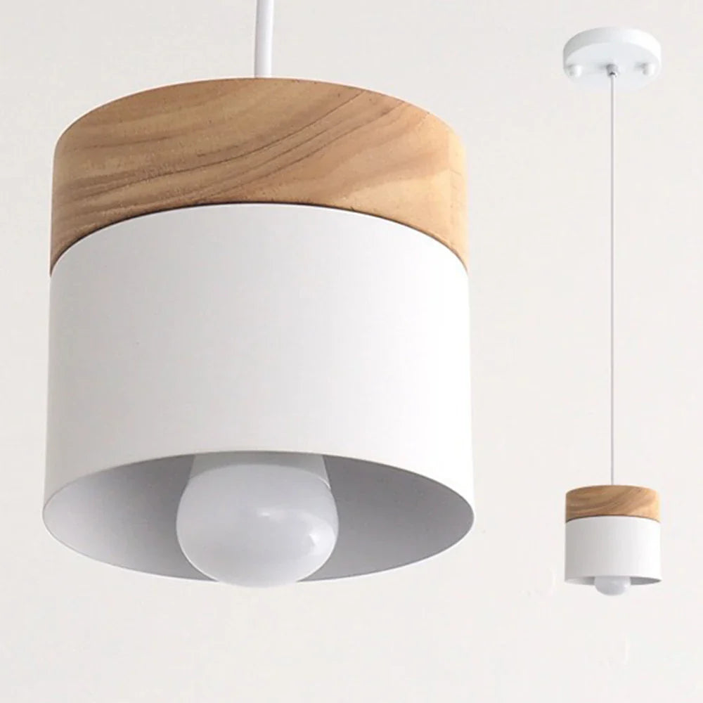 Scandinavian Pendant Light – Metal Shade with Wooden Accent, Minimalist Ceiling Lamp