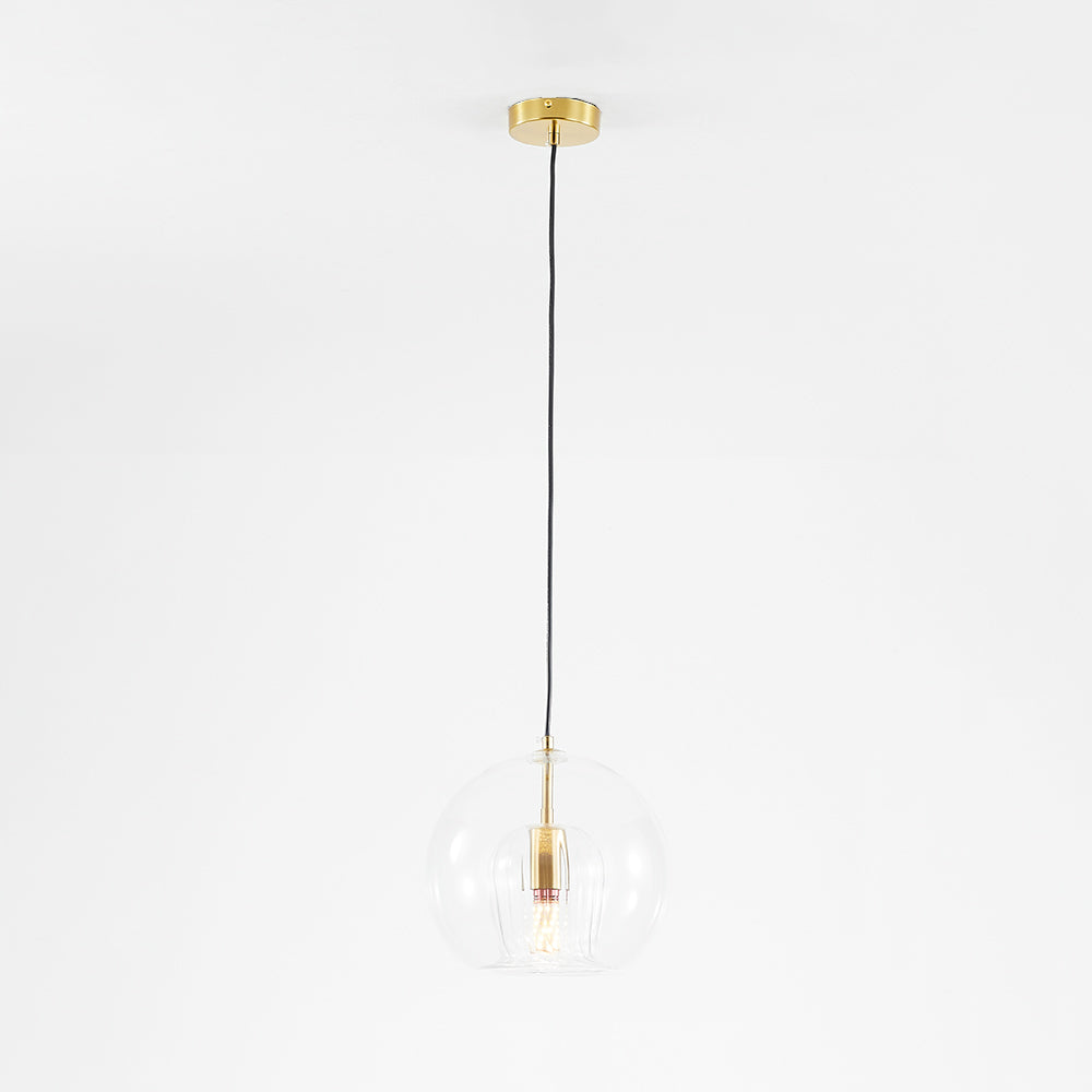Double Glass Globe Ceiling Pendant with Ribbed Inner Shade - Arrielight