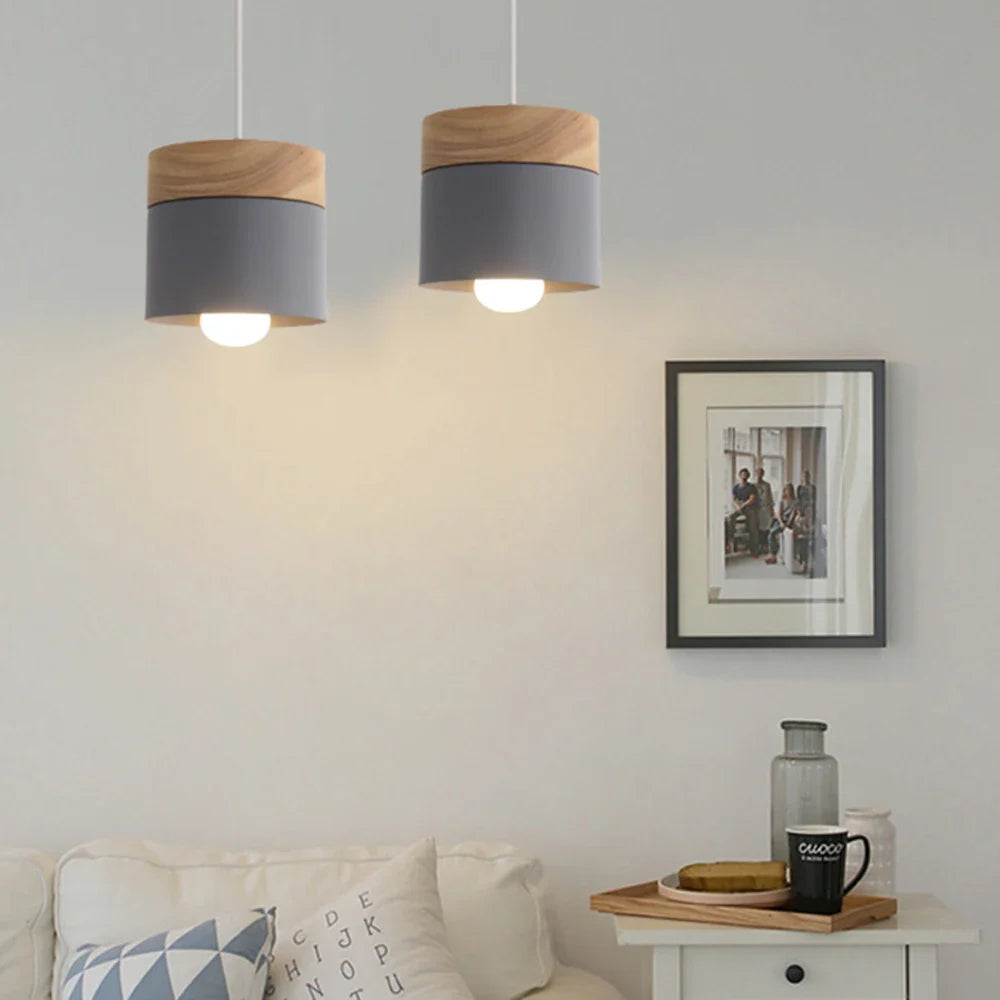 Scandinavian Pendant Light – Metal Shade with Wooden Accent, Minimalist Ceiling Lamp