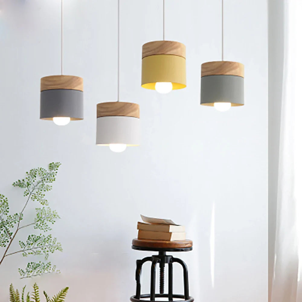 Scandinavian Pendant Light – Metal Shade with Wooden Accent, Minimalist Ceiling Lamp