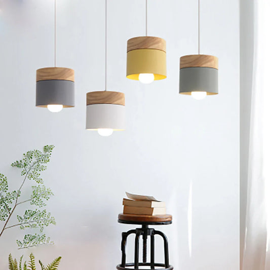 Scandinavian Pendant Light – Metal Shade with Wooden Accent, Minimalist Ceiling Lamp