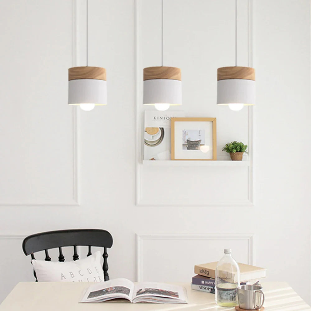 Scandinavian Pendant Light – Metal Shade with Wooden Accent, Minimalist Ceiling Lamp