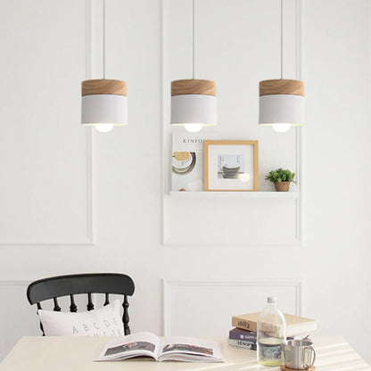 Scandinavian Pendant Light – Metal Shade with Wooden Accent, Minimalist Ceiling Lamp