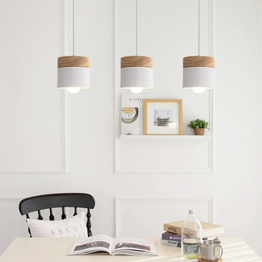 Scandinavian Pendant Light – Metal Shade with Wooden Accent, Minimalist Ceiling Lamp