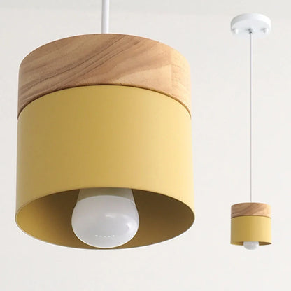 Scandinavian Pendant Light – Metal Shade with Wooden Accent, Minimalist Ceiling Lamp