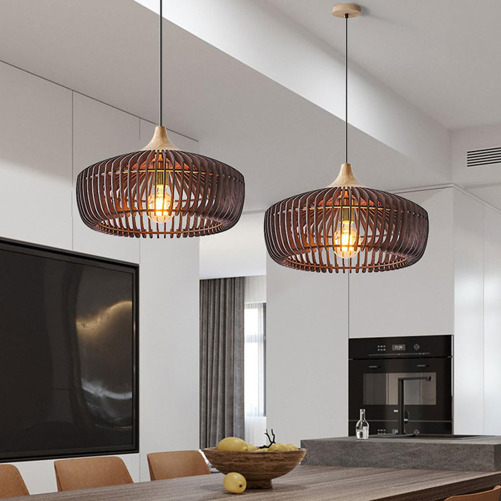 Slatted Wood Dome Ceiling Pendant Light - Arrielight
