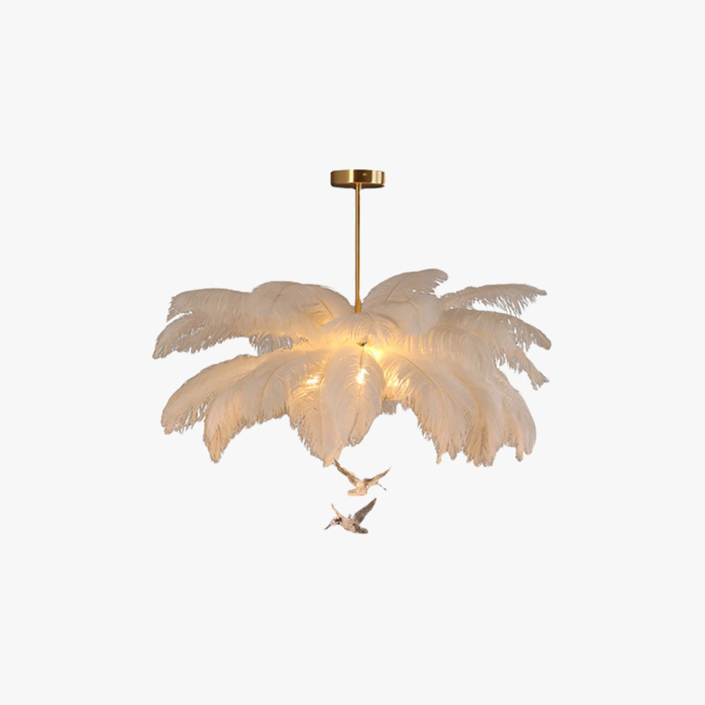 Ostrich Feather Chandelier with Crystal Birds - Arrielight