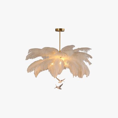 Ostrich Feather Chandelier with Crystal Birds - Arrielight