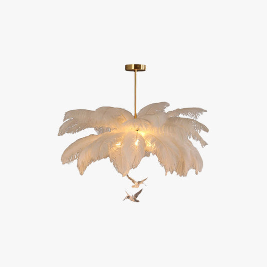 Ostrich Feather Chandelier with Crystal Birds - Arrielight