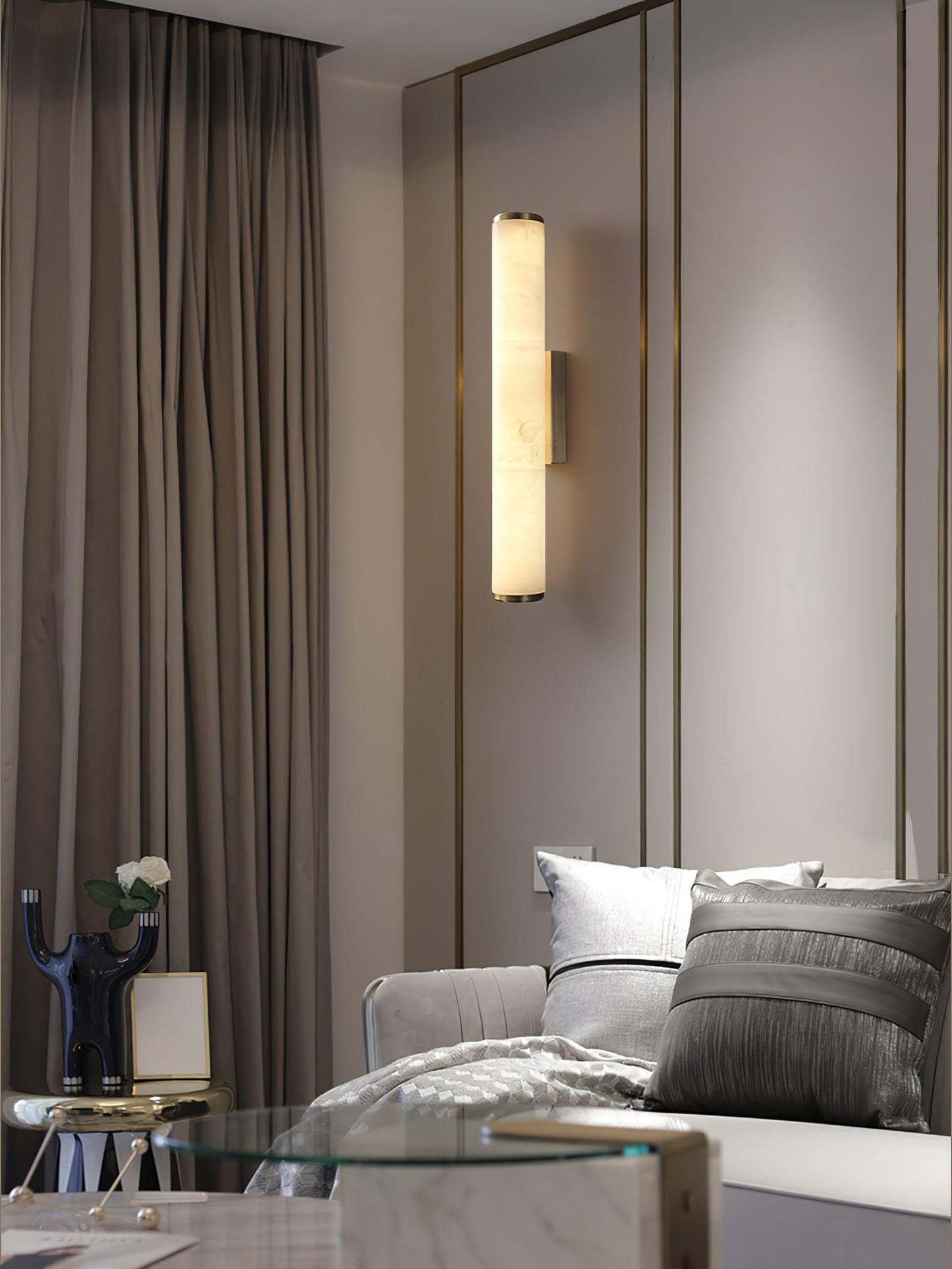 Modern LED Wall Light with Alabaster-Effect Shade – Elegant Design for Bedroom & Living Room