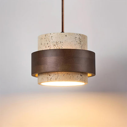 Travertine and Walnut Wood Ceiling Pendant Light - Arrielight