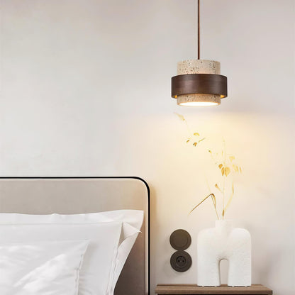 Travertine and Walnut Wood Ceiling Pendant Light - Arrielight