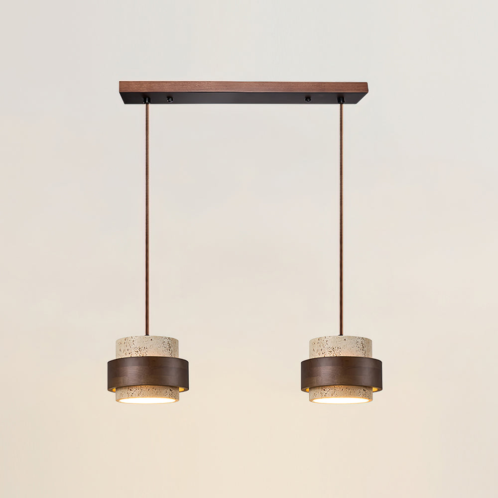 Travertine and Walnut Wood Ceiling Pendant Light - Arrielight