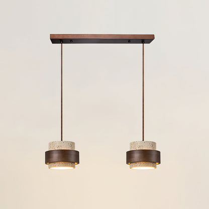 Travertine and Walnut Wood Ceiling Pendant Light - Arrielight
