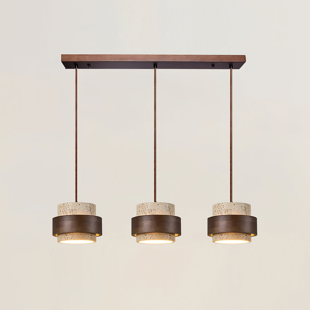 Travertine and Walnut Wood Ceiling Pendant Light - Arrielight
