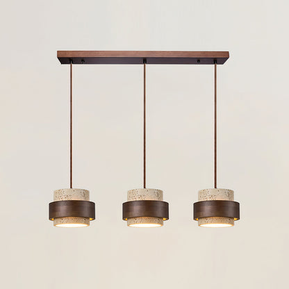 Travertine and Walnut Wood Ceiling Pendant Light - Arrielight