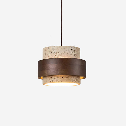 Travertine and Walnut Wood Ceiling Pendant Light - Arrielight