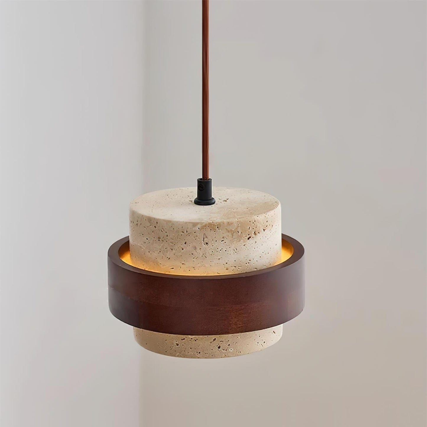 Travertine and Walnut Wood Ceiling Pendant Light - Arrielight