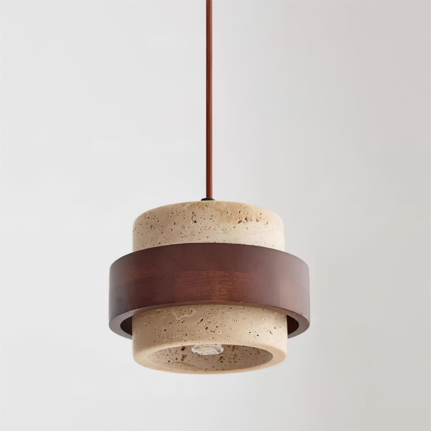 Travertine and Walnut Wood Ceiling Pendant Light - Arrielight