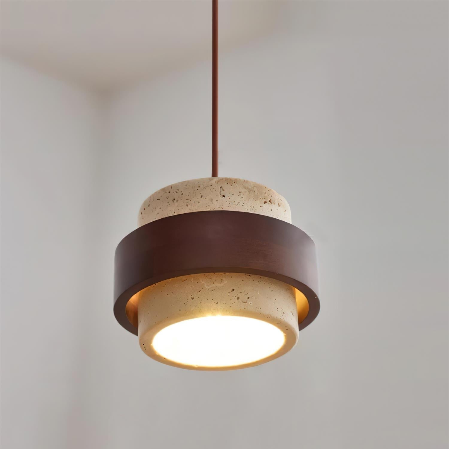 Travertine and Walnut Wood Ceiling Pendant Light - Arrielight