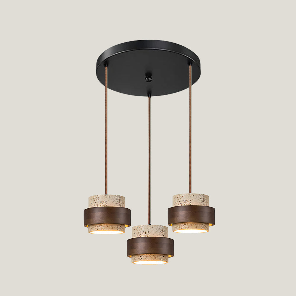Travertine and Walnut Wood Ceiling Pendant Light - Arrielight