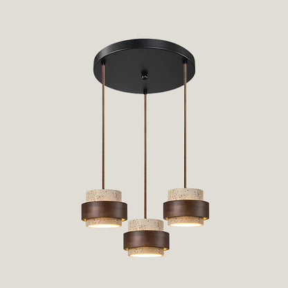 Travertine and Walnut Wood Ceiling Pendant Light - Arrielight
