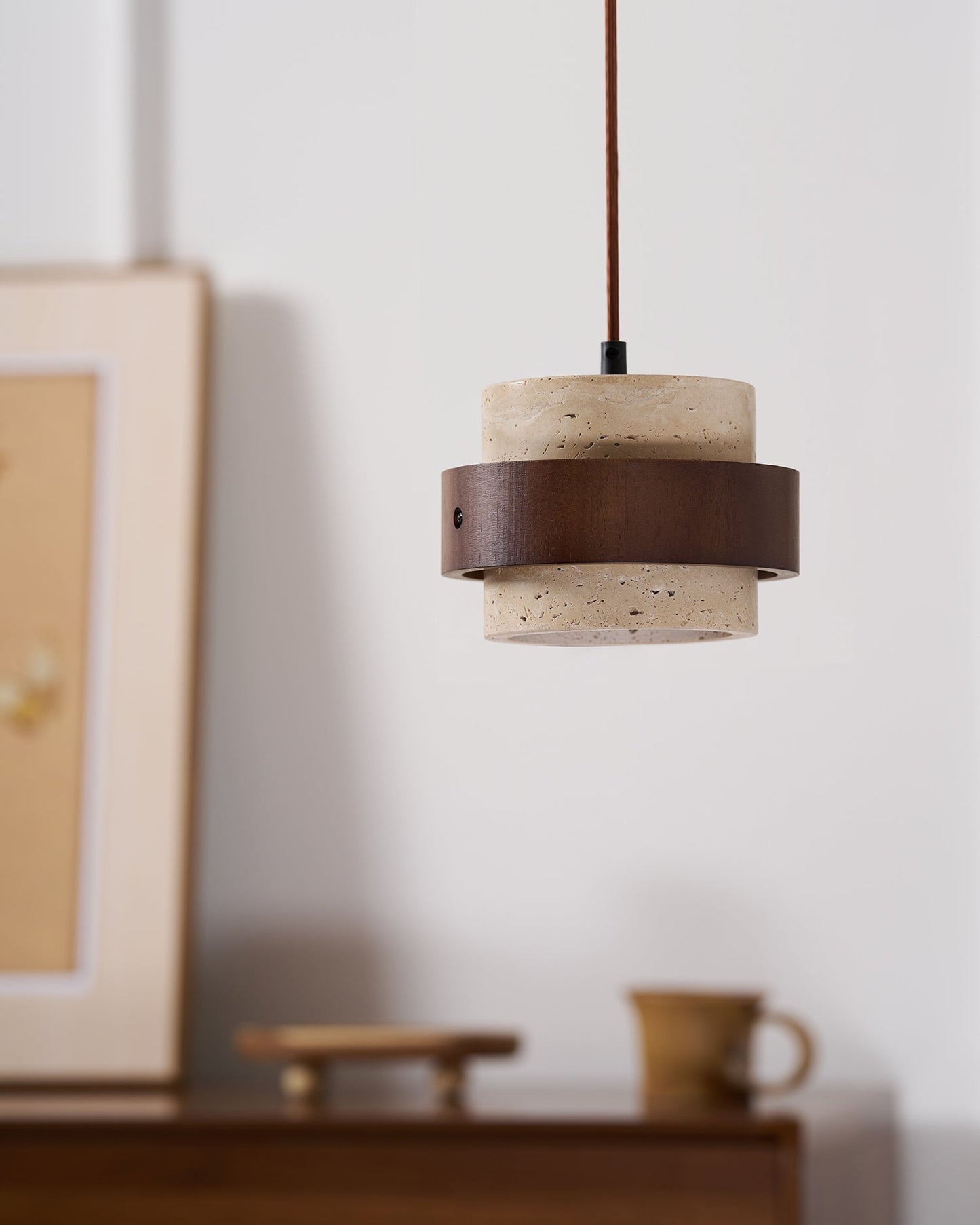 Travertine and Walnut Wood Ceiling Pendant Light - Arrielight