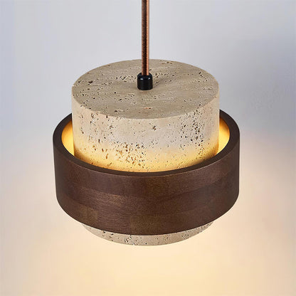 Travertine and Walnut Wood Ceiling Pendant Light - Arrielight