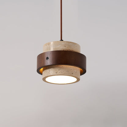 Travertine and Walnut Wood Ceiling Pendant Light - Arrielight