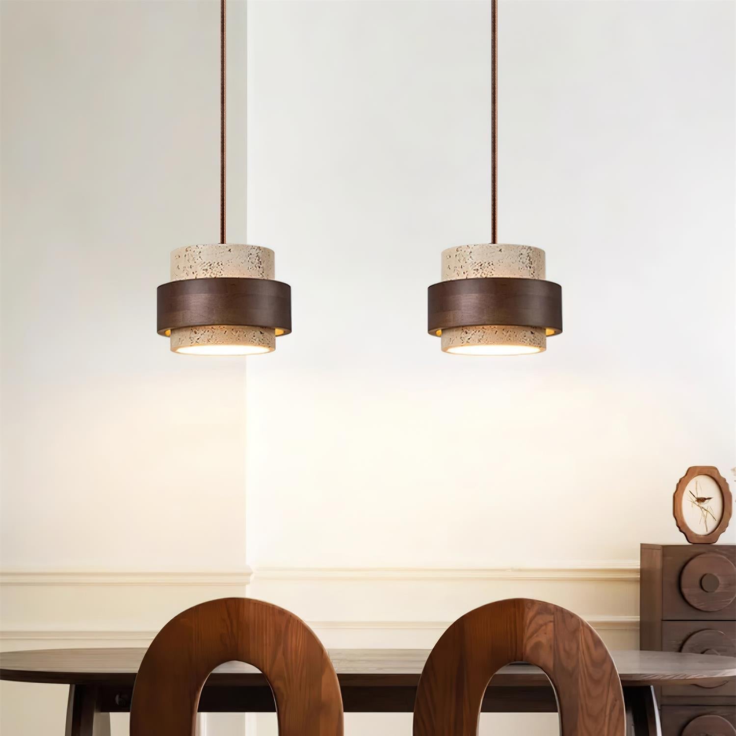 Travertine and Walnut Wood Ceiling Pendant Light - Arrielight