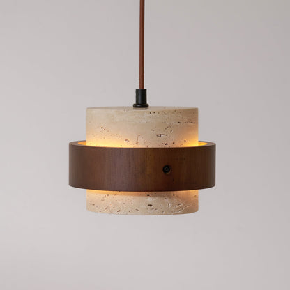 Travertine and Walnut Wood Ceiling Pendant Light - Arrielight