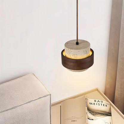 Travertine and Walnut Wood Ceiling Pendant Light - Arrielight