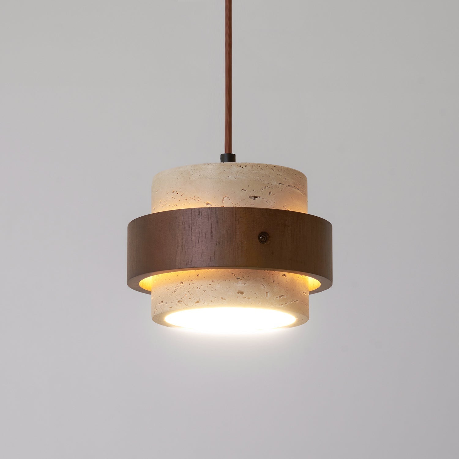 Travertine and Walnut Wood Ceiling Pendant Light - Arrielight